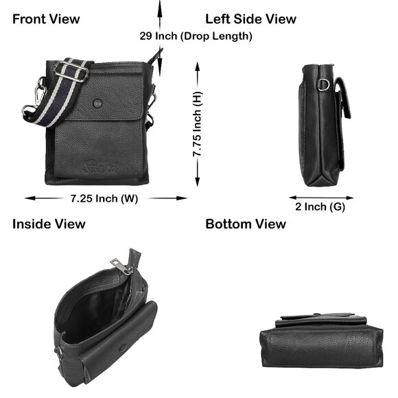 Leather Black Crossbody Shoulder Bag for Men & Women –Sling Bag for Daily Use - Picture 3 of 10